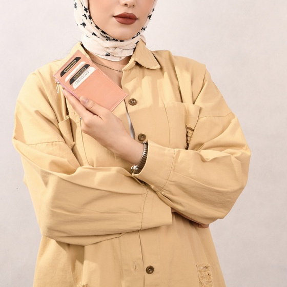 کیف پول زنانه کوچک زیپدار چرم صورتی