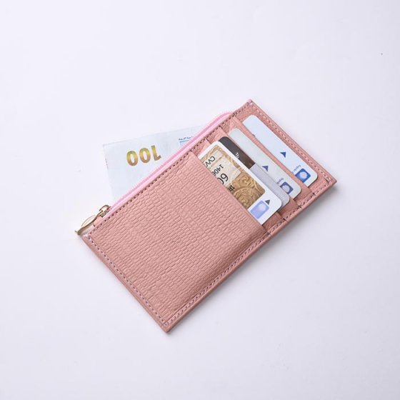 کیف پول زنانه کوچک زیپدار چرم صورتی