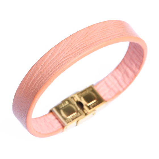 دستبند زنانه چرم لیزارد صورتی