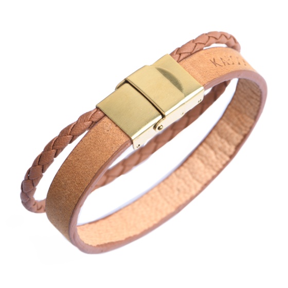 دستبند چرم 67 عسلی ساده