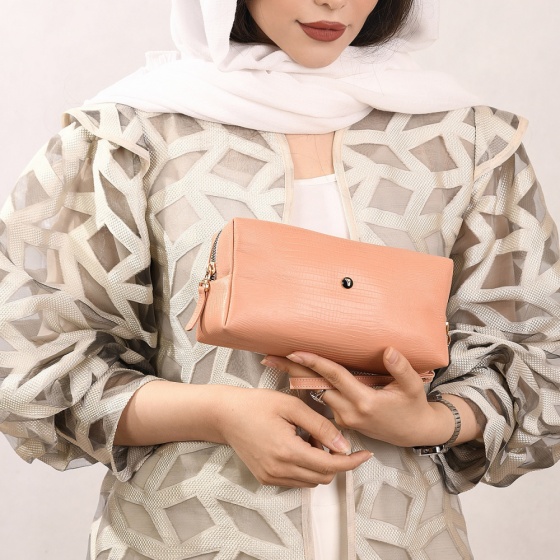 کیف لوازم آرایش چرم صورتی