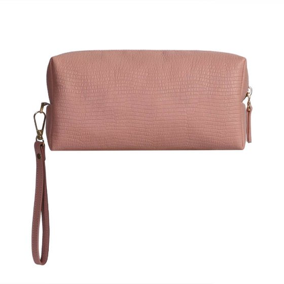 کیف لوازم آرایش چرم صورتی