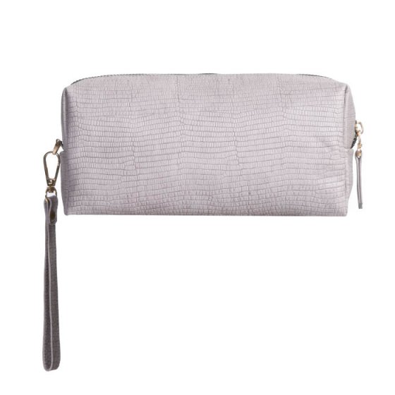 کیف لوازم آرایش چرم خاکستری