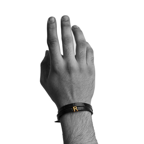 دستبند مردانه طلا چرم حرف R