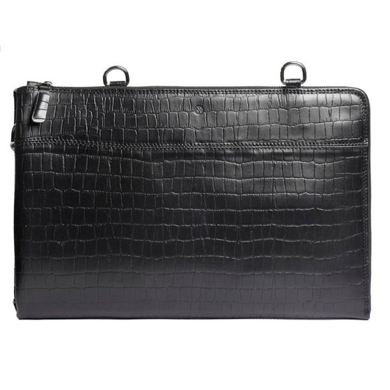 کیف کلاسوری دوشی چرم مشکی کروکودیلی