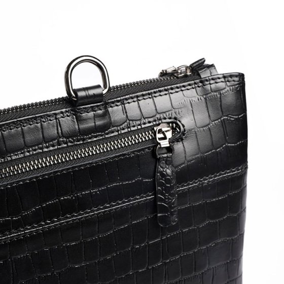 کیف کلاسوری دوشی چرم مشکی کروکودیلی