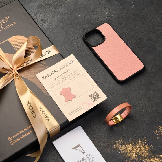 ست قاب موبایل و دستبند چرم صورتی