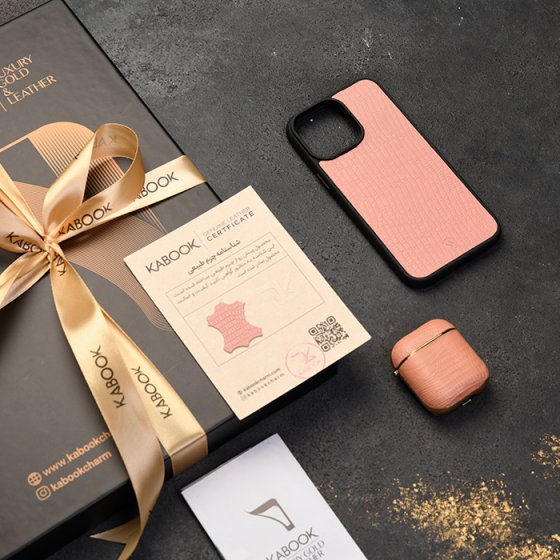 ست قاب موبایل و قاب ایرپاد چرم صورتی