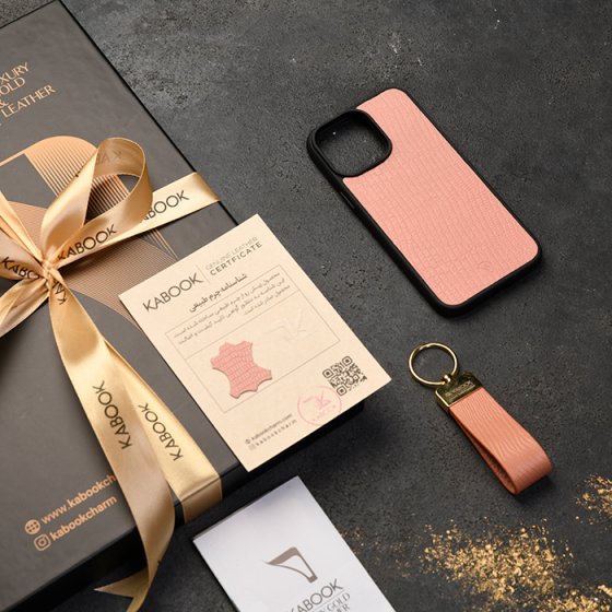 ست قاب موبایل و جاکلیدی چرم صورتی