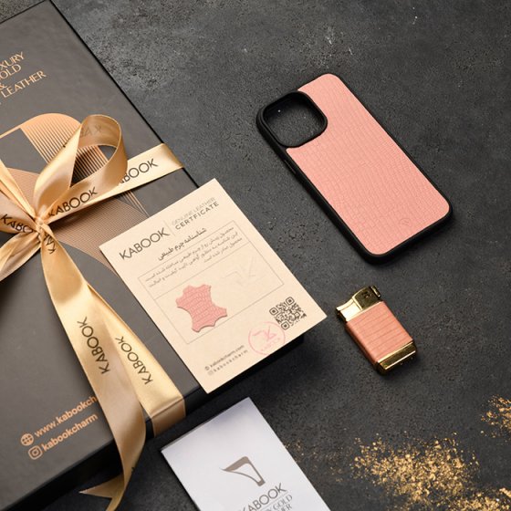 ست قاب موبایل و فندک چرم صورتی