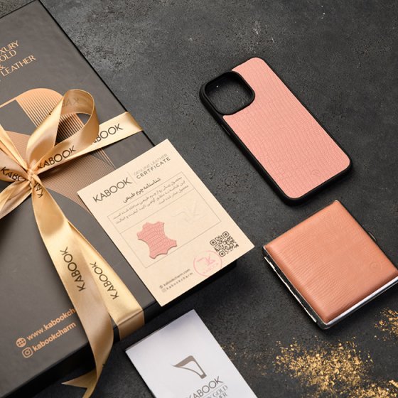 ست قاب موبایل و جعبه سیگار چرم صورتی