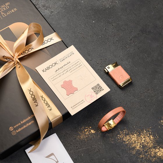 ست دستبند و فندک چرم صورتی