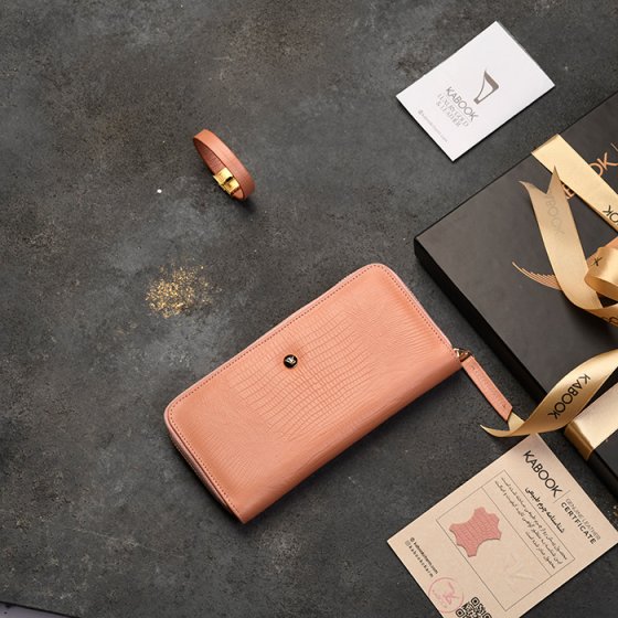 ست دستبند و کیف پول زنانه چرم صورتی