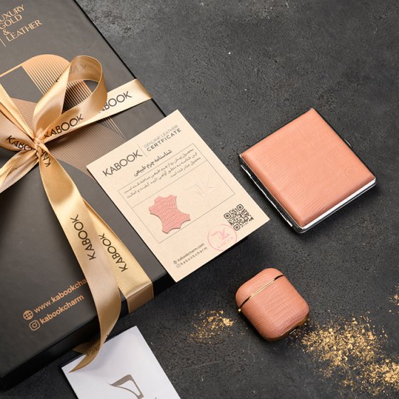 ست قاب ایرپاد و جعبه سیگار چرم صورتی