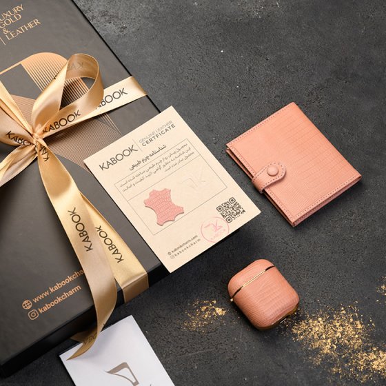 ست قاب ایرپاد و کیف کارت 4 لت چرم صورتی