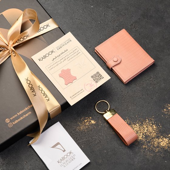 ست جاکلیدی و کیف کارت 4 لت چرم صورتی