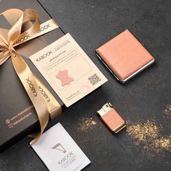 ست فندک و جعبه سیگار چرم صورتی