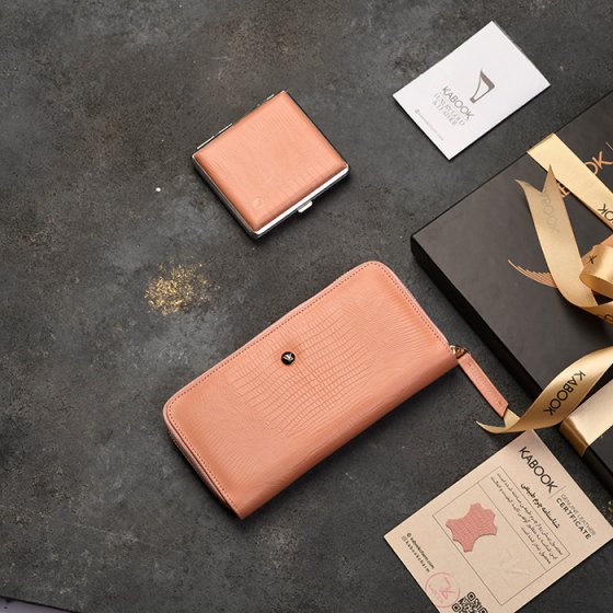 ست جعبه سیگار و کیف پول زنانه چرم صورتی