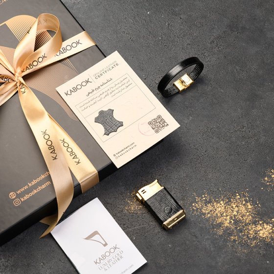 ست دستبند زنانه و فندک چرم مشکی لیزارد