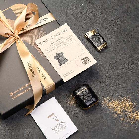 ست ایرپاد و فندک چرم مشکی لیزارد