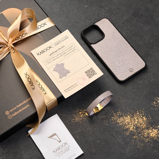 ست قاب موبایل و دستبند چرم خاکستری