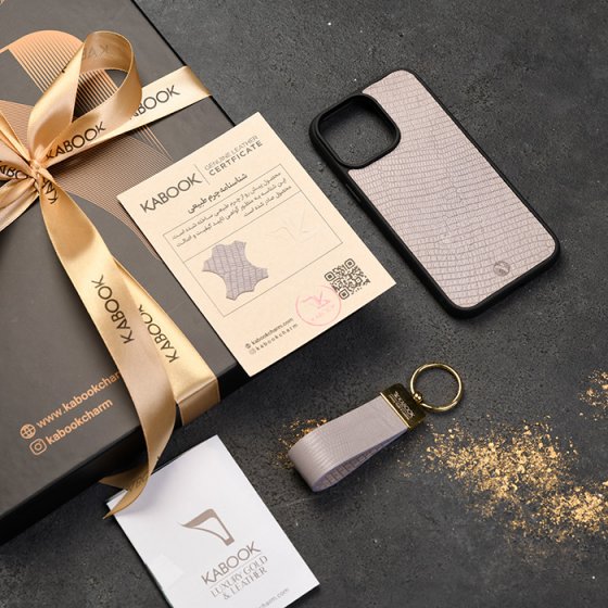 ست قاب موبایل و جاکلیدی چرم خاکستری