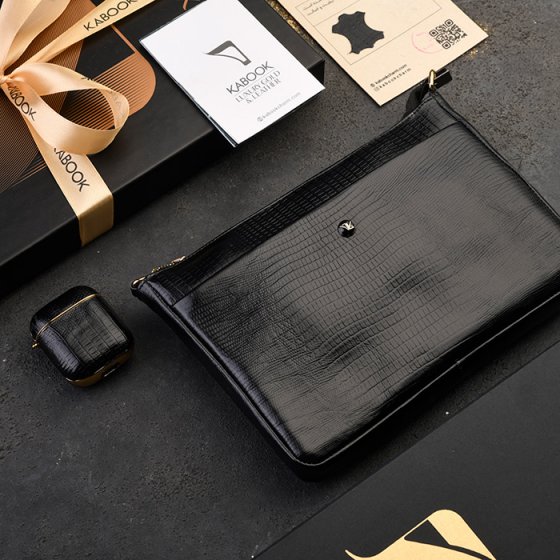 ست ایرپاد و کیف ویولتا زنانه چرم مشکی لیزارد