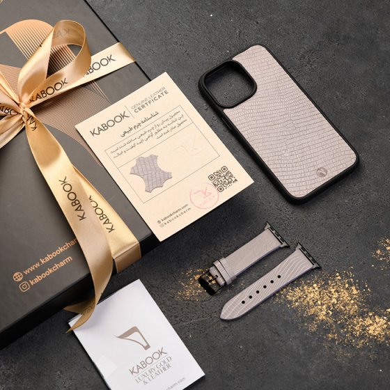 ست قاب موبایل و بند اپل واچ چرم خاکستری