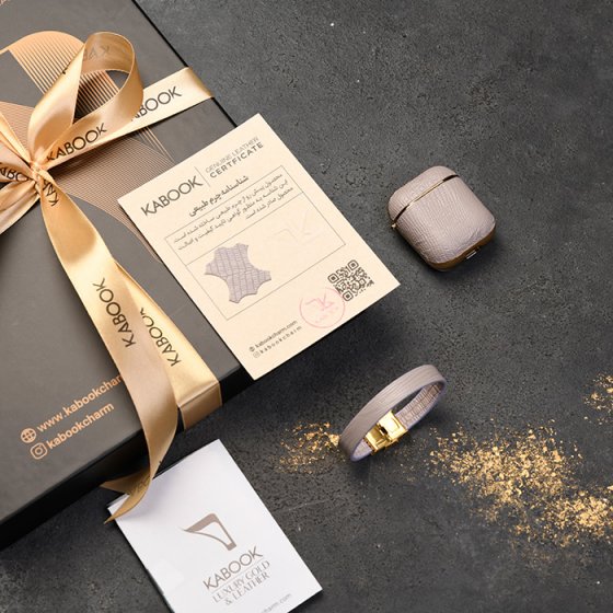 ست دستبند و قاب ایرپاد چرم خاکستری