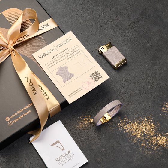 ست دستبند و فندک چرم خاکستری