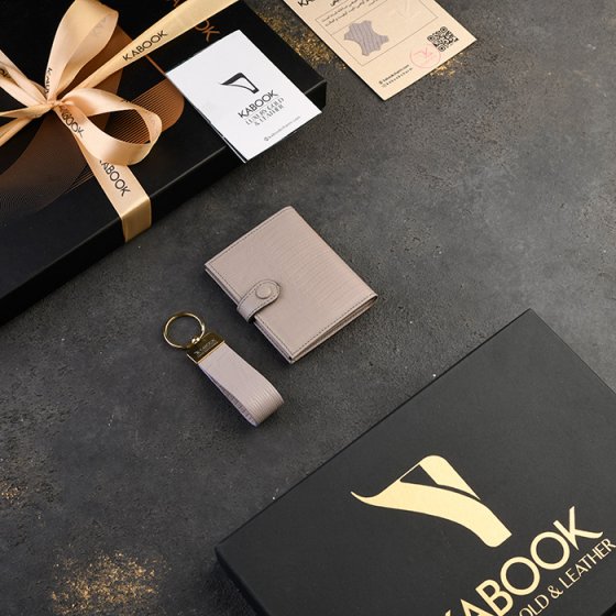 ست کیف کارت 4 لت و جاکلیدی چرم خاکستری