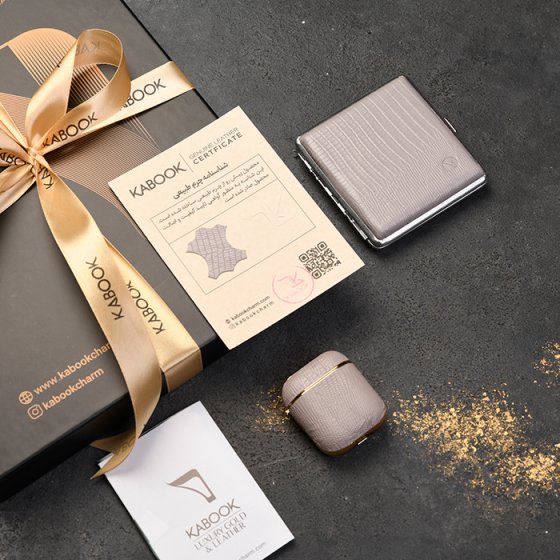 ست قاب ایرپاد و جعبه سیگار چرم خاکستری