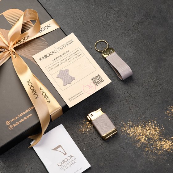 ست جاکلیدی و فندک چرم خاکستری