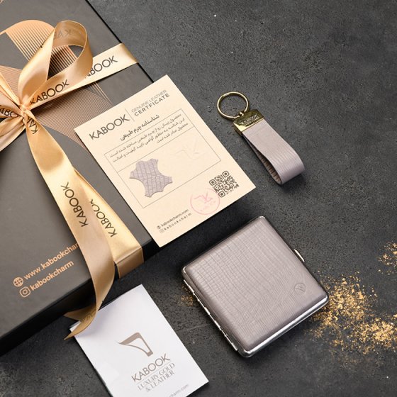 ست جاکلیدی و جعبه سیگار چرم خاکستری