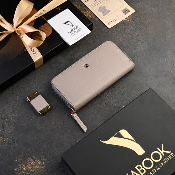 ست فندک و کیف پول چرم خاکستری