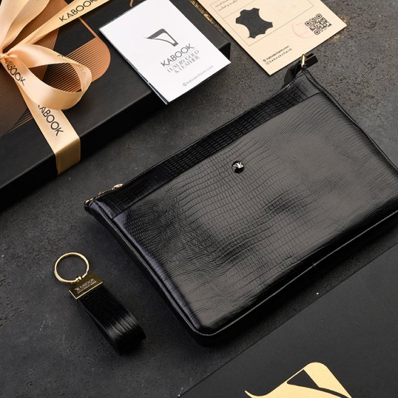 ست کیف ویولتا زنانه و جاکلیدی چرم مشکی لیزارد