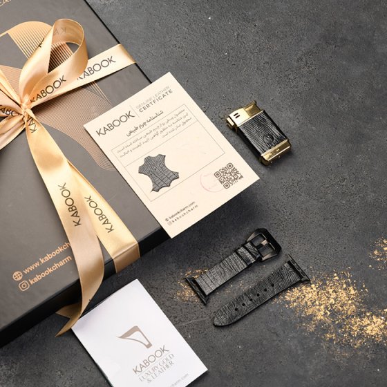 ست اپل واچ و فندک چرم مشکی لیزارد