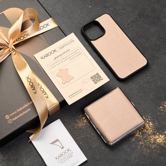 ست قاب موبایل و جعبه سیگار چرم کرم