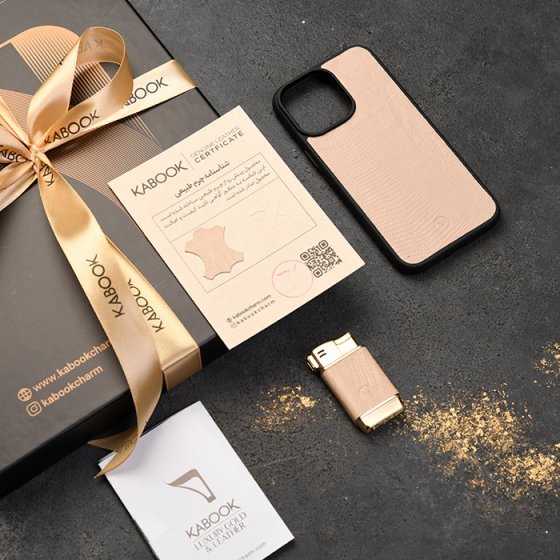 ست قاب موبایل و فندک چرم کرم