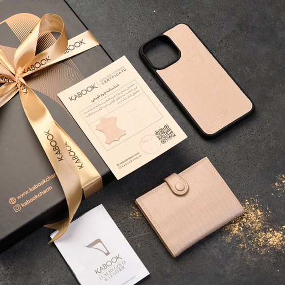 ست قاب موبایل و کیف کارت 4لت چرم کرم