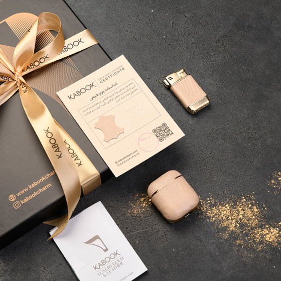 ست ایرپاد و فندک چرم کرم