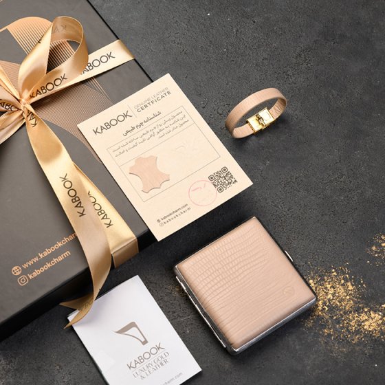 ست دستبند زنانه و جعبه سیگار چرم کرم