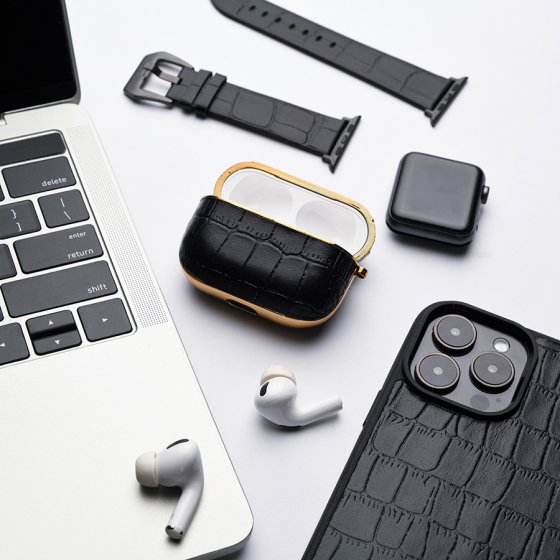 ست قاب موبایل بند اپل واچ قاب ایرپاد چرم مشکی کروکودیل