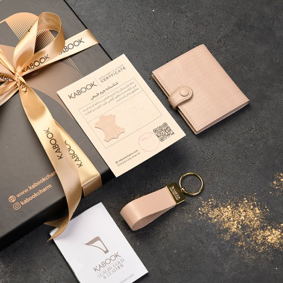 ست جاکلیدی و کیف کارت 4لت زنانه چرم کرم