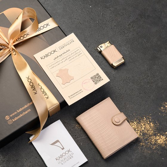 ست فندک و کیف کارت 4لت زنانه چرم کرم