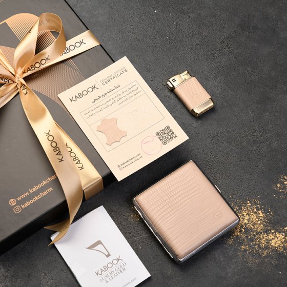 ست فندک و جعبه سیگار چرم کرم