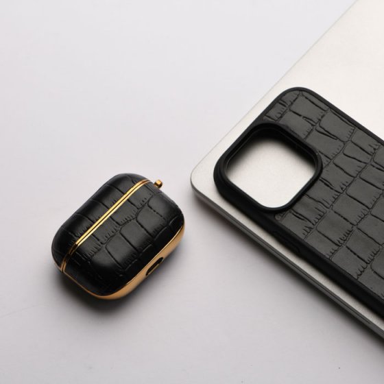 ست قاب موبایل و ایرپاد چرم مشکی کروکودیلی