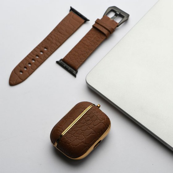 ست بند اپل واچ و قاب ایرپاد چرم عسلی