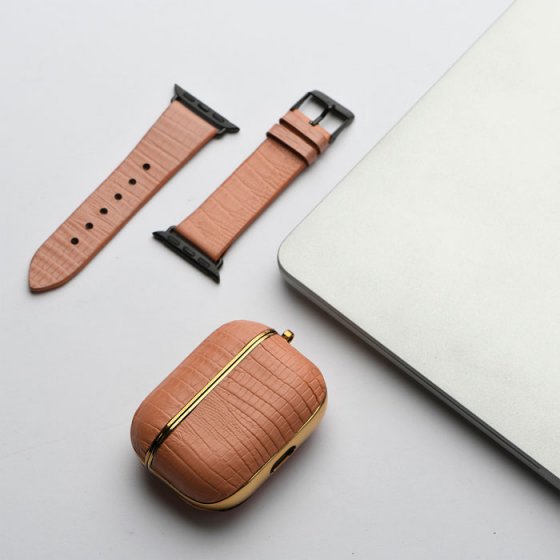 ست بند اپل واچ و قاب ایرپاد چرم صورتی