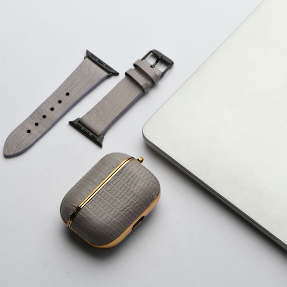 ست بند اپل واچ و قاب ایرپاد چرم خاکستری
